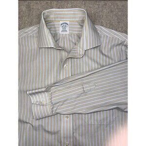 Brooks Brothers Regent Men’s Size 16-34 Long Sleeve Button Up Striped Flaw Pic
